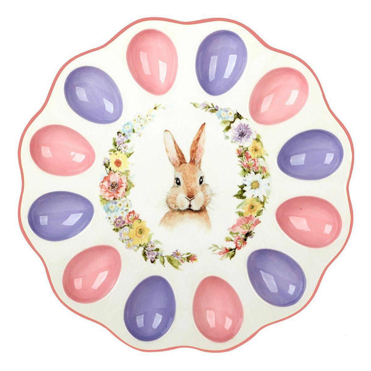 Блюдо для яиц Certified International Пасхальный сад с рисунком Зайчика D 31 см Разноцветный (41273)