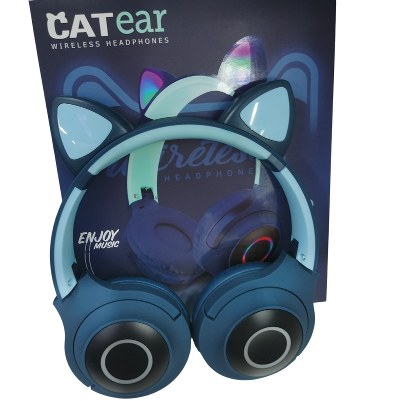 Наушники с ушками CATear VZV-8500M Bluetooth беспроводные с LED подсветкой и MicroSD до 32 ГБ Blue