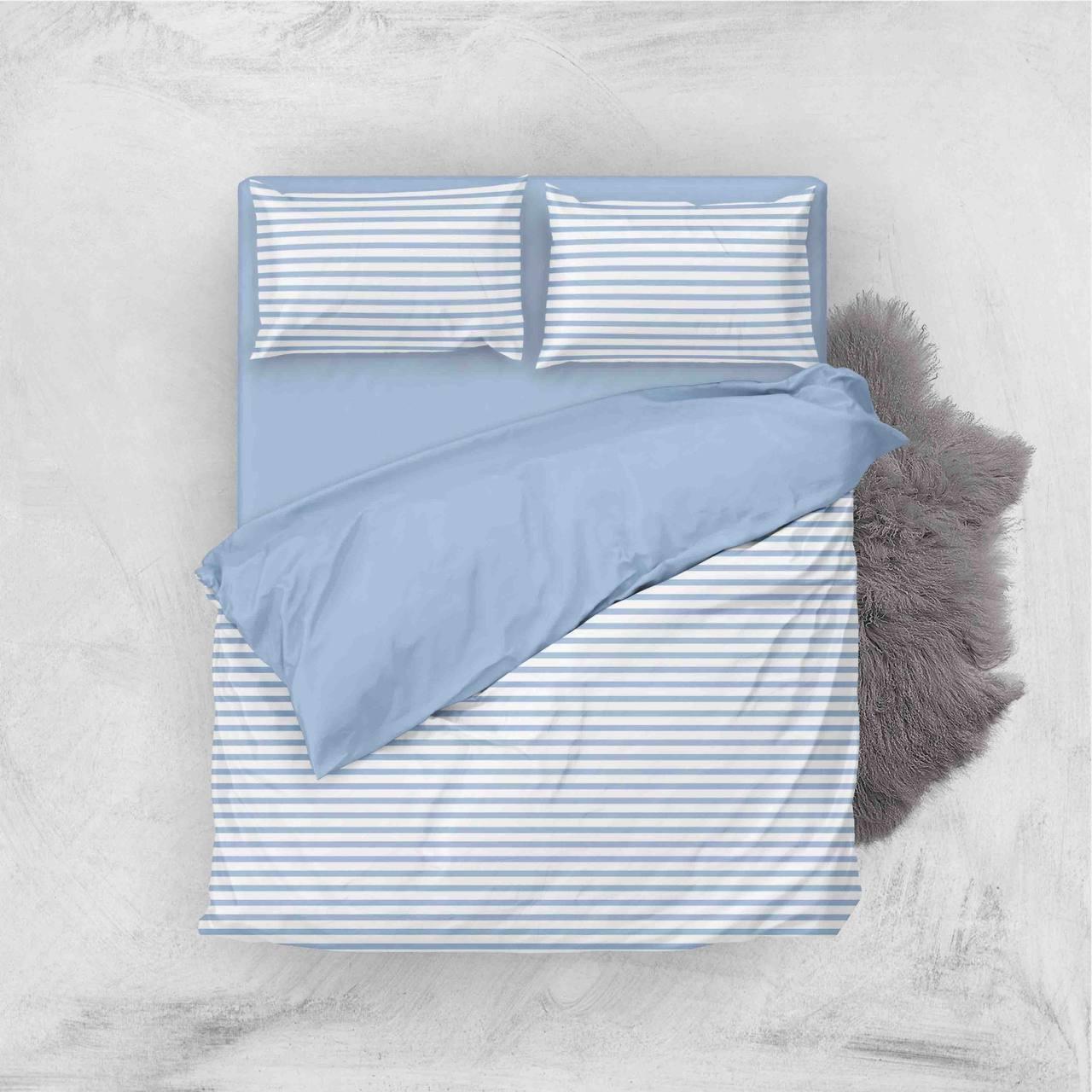 Комплект постельного белья Полосочки полуторный бязь 150х220 см Голубой/Белый (Glux-05074/WP/1.5)