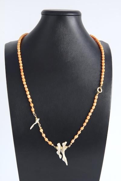 Кольє з натуральними перлами та підвісками з перламутру Сієна ручна робота (NK-0104)