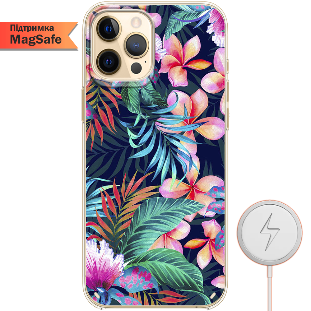 Чохол Boxface iPhone 12 Pro flowers in the tropics Прозорий силікон з підтримкою MageSafe (41086-up1971-41497)