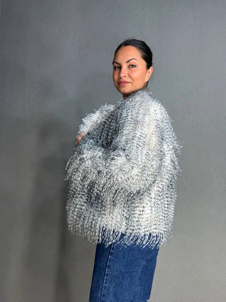 Шуба женская Fancy Matinee 111 искусственный мех перо короткая L Серый (4841) - фото 3