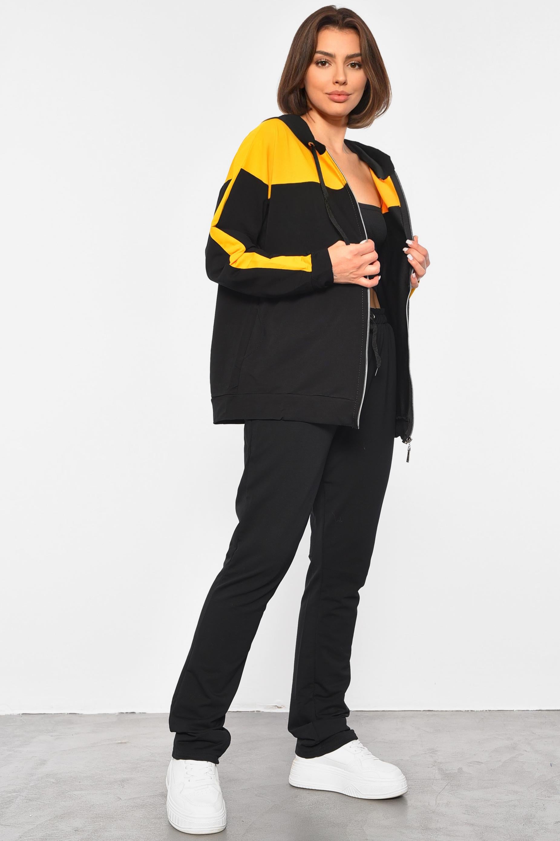 Спортивный костюм женский 5XL Черно-горчичный (189014)
