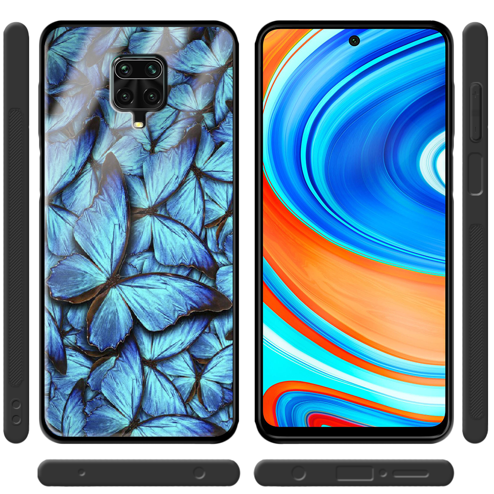 Чехол Boxface Xiaomi Redmi Note 9S лазурные бабочки Черный силикон со стеклом (39475-up1550-40098) - фото 2