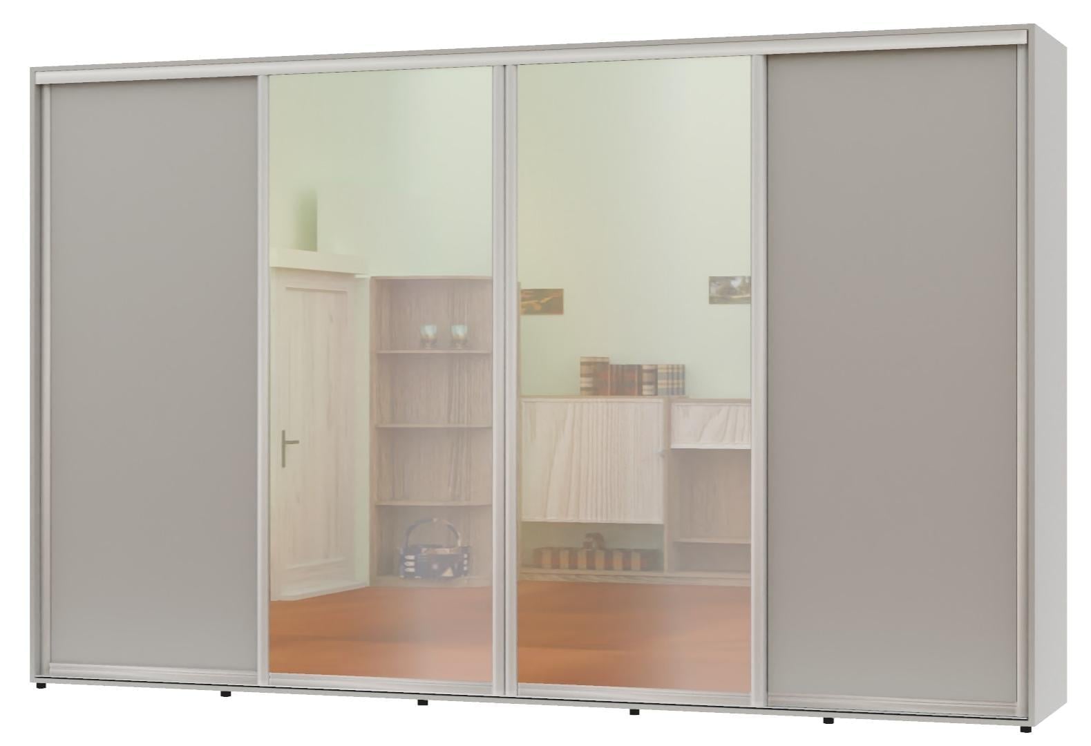 Шкаф-купе четырехдверный Алекса ДСП/зеркало/зеркало/ДСП 400x65x230 см Серый