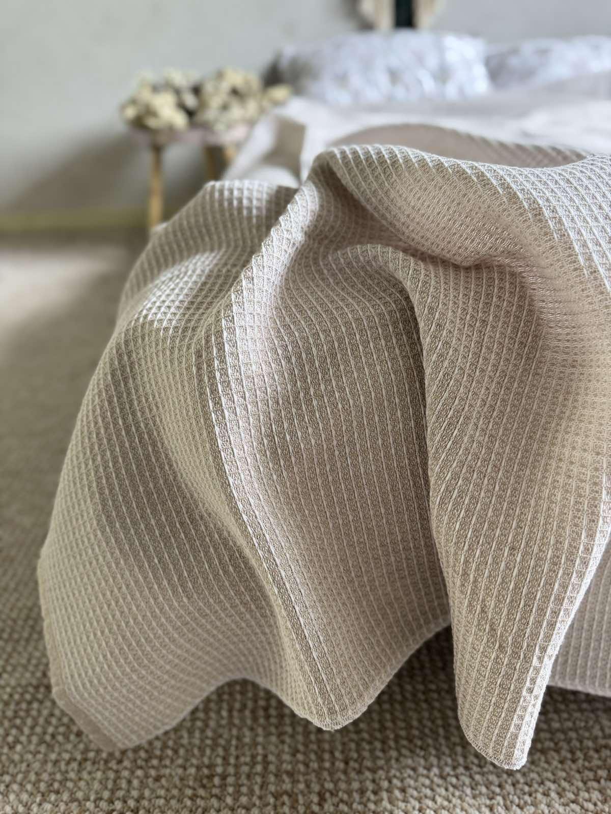 Простынь вафельная ZEINTEX хлопчатобумажная 200х220 см Бежевый (26416466) - фото 7