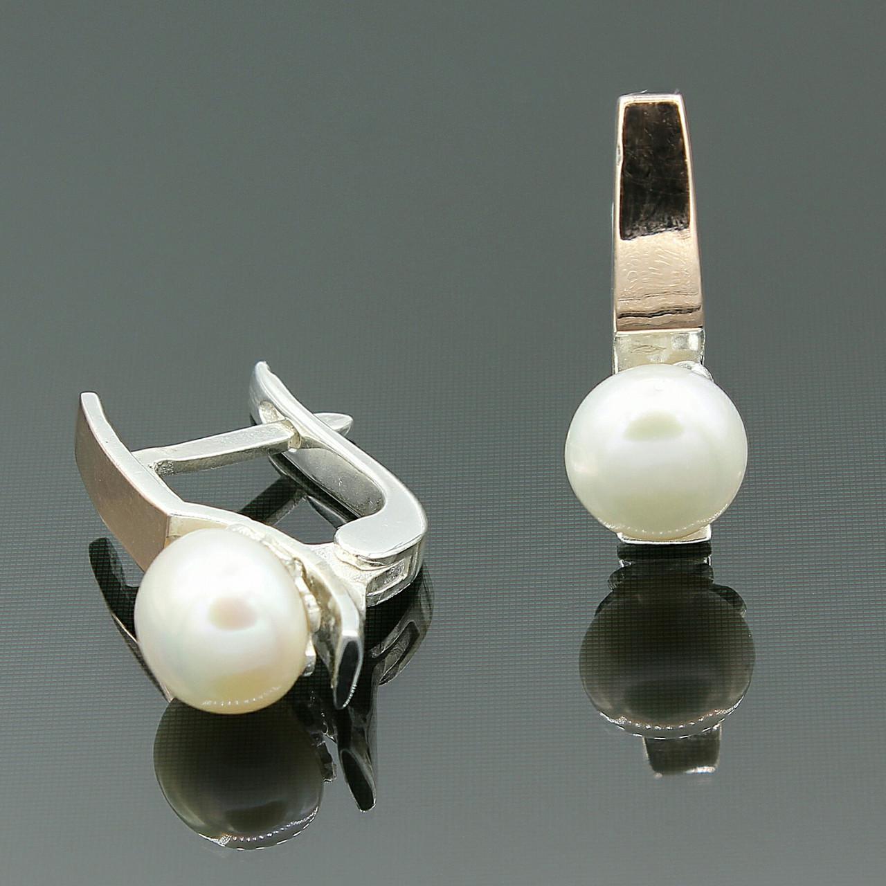 Серебряные серьги Хай-тэк с золотыми вставками и жемчугом - фото 3 Серебряные серьги Хай-тэк с золотыми вставками и жемчугом - фото 3