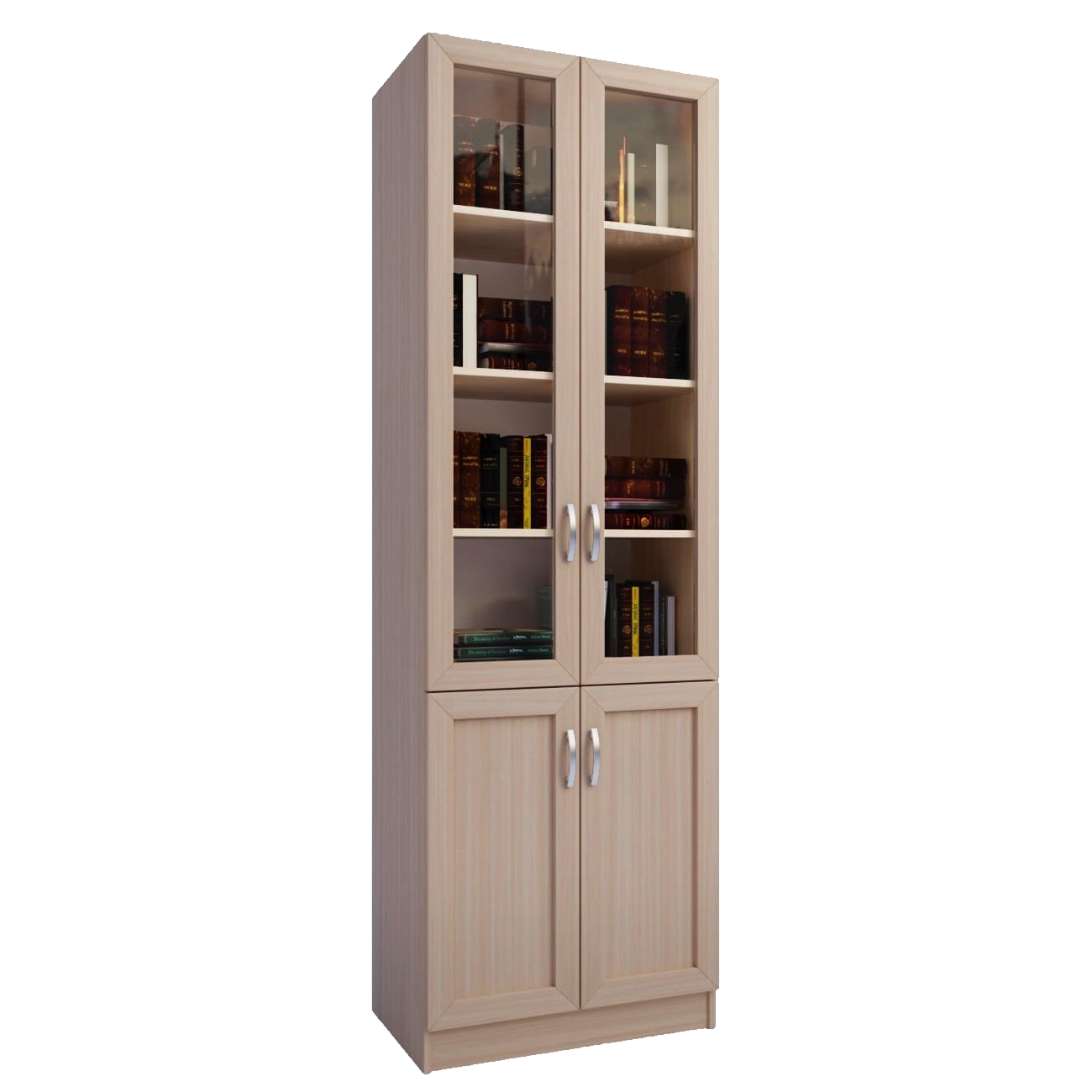Шкаф книжный комбинированный 4-дверный стекло/МДФ 2100x800x320 мм Дуб молочный (2316623)