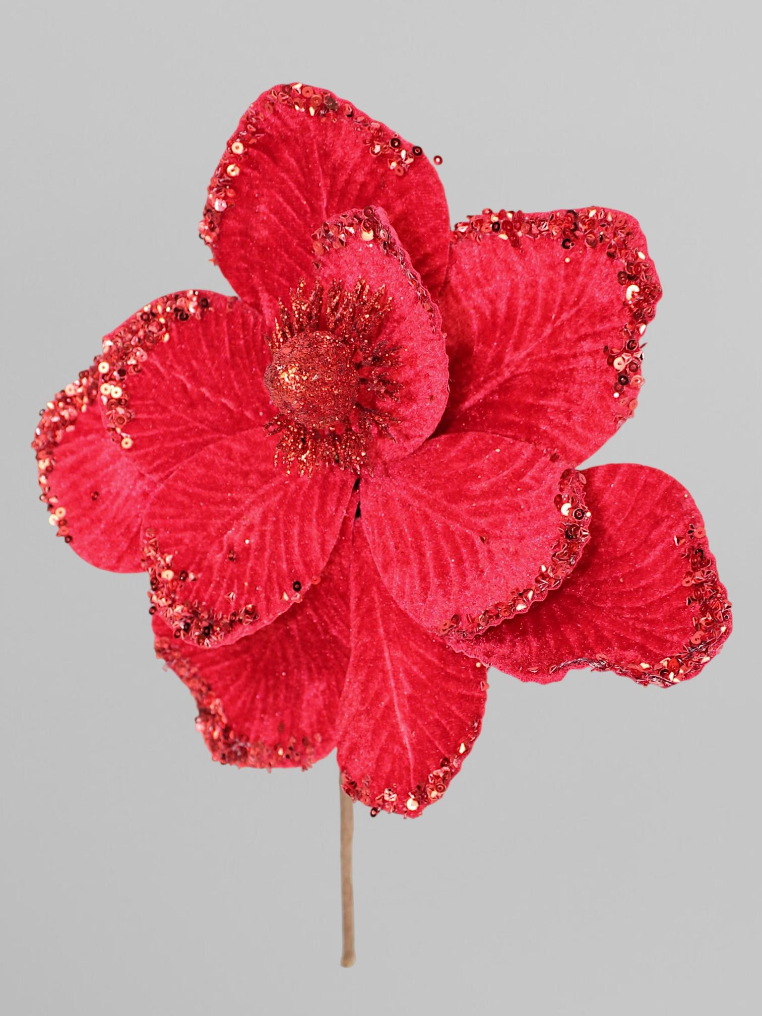 Декоративная магнолия с блестками 30х24 см Красный (К13302)