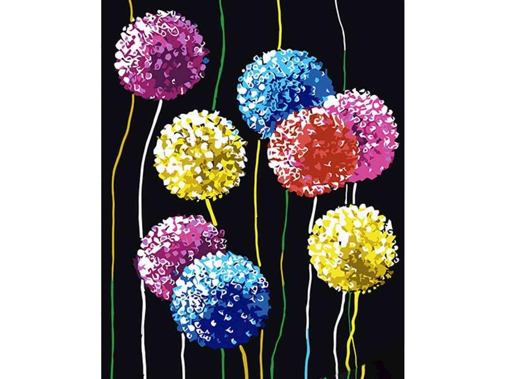 Картина по номерам Strateg Яркие одуванчики на черном фоне 40х50 см (AH1013)