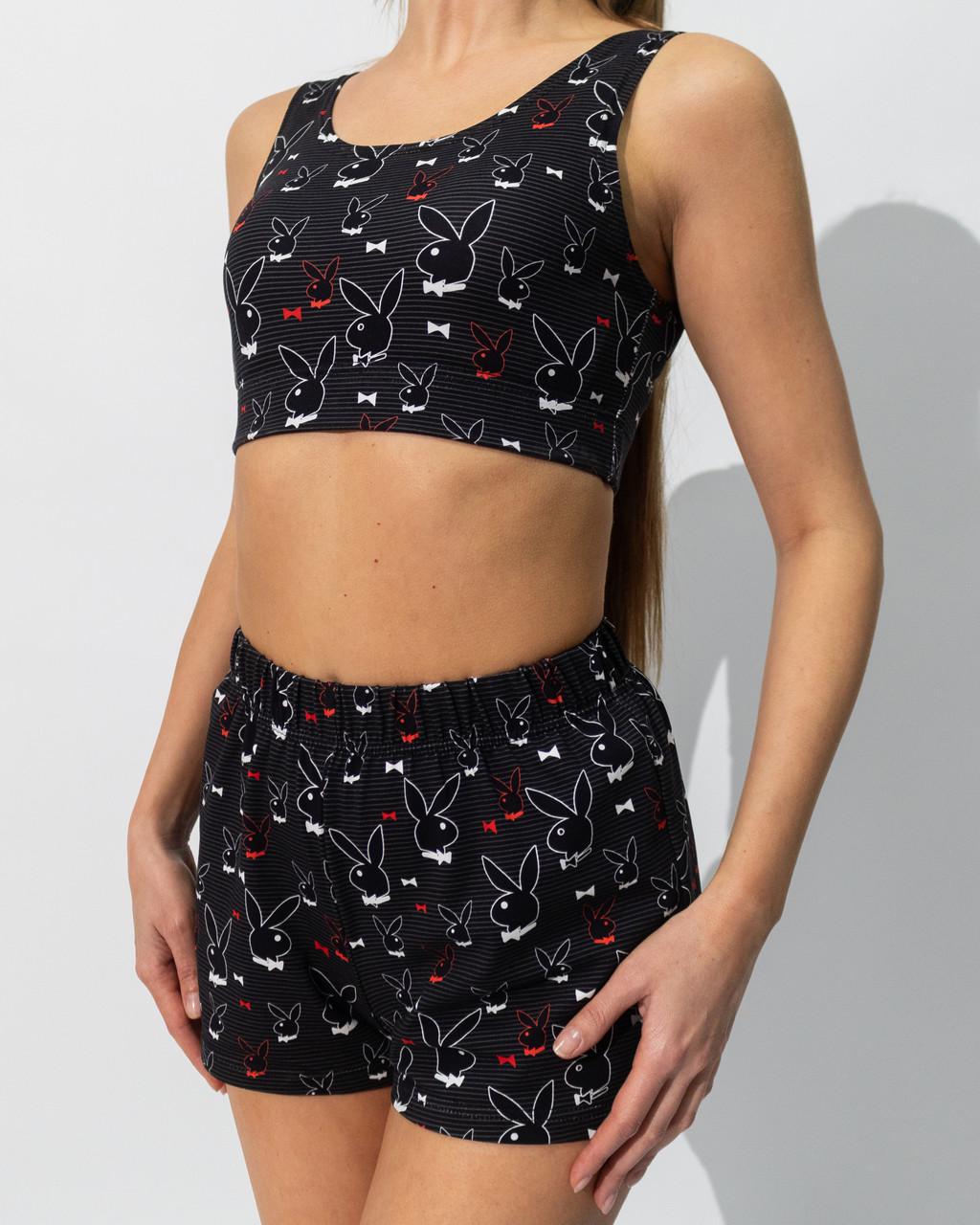 Піжама жіноча з куліра топ і шорти з принтом Плейбой