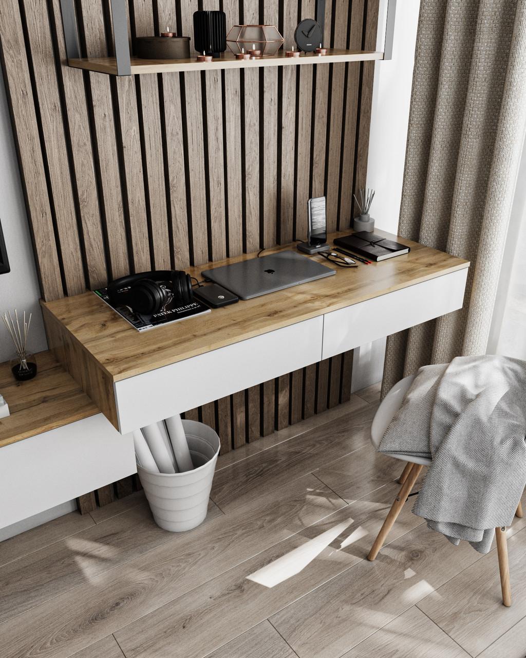 Навесной компьютерный стол на 2 ящика Аппалачи/Белый (T-222)