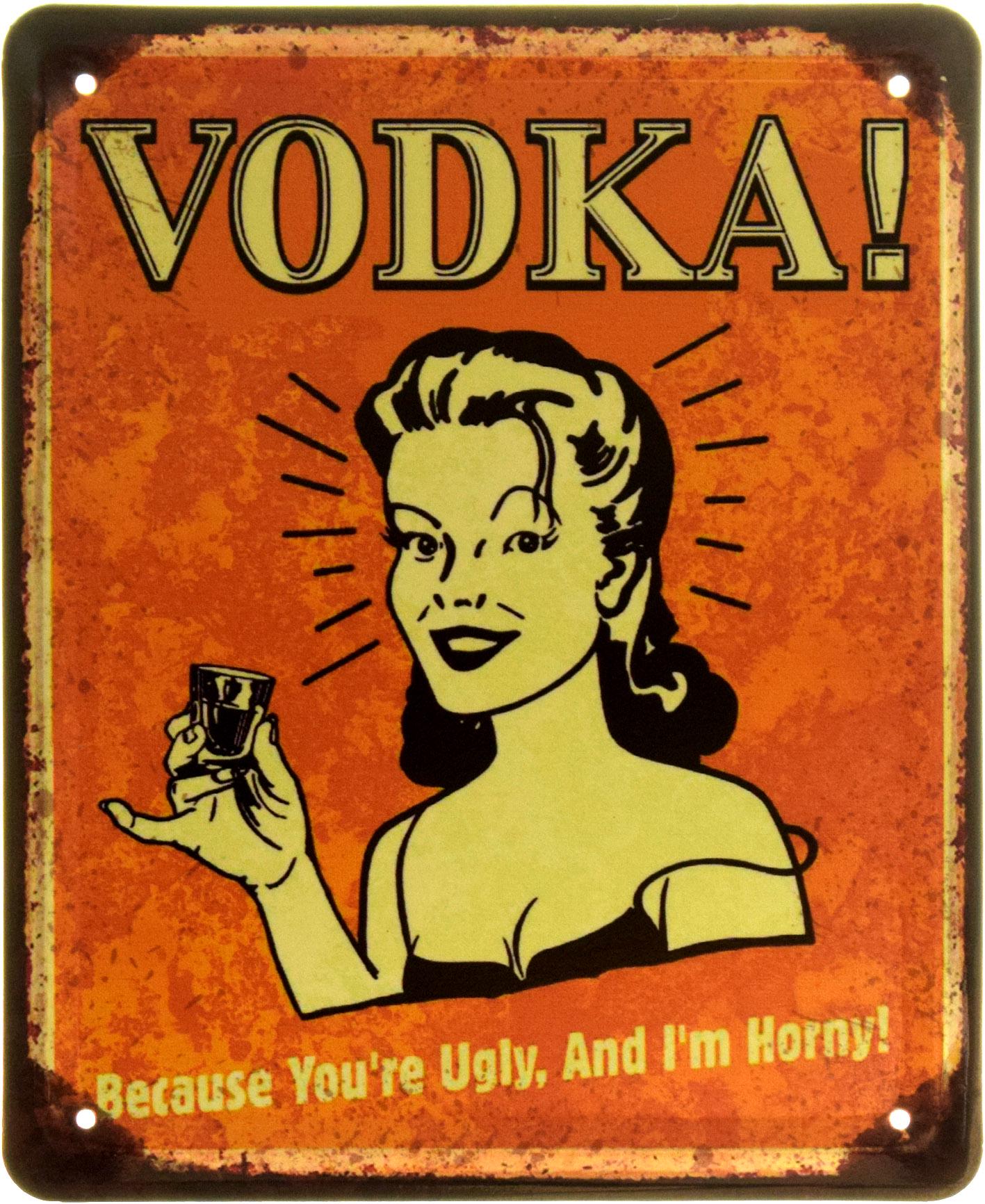 Табличка металлическая "Vodka Because You're Ugly, And I'm Horny" 18x22 см (ms-103915)