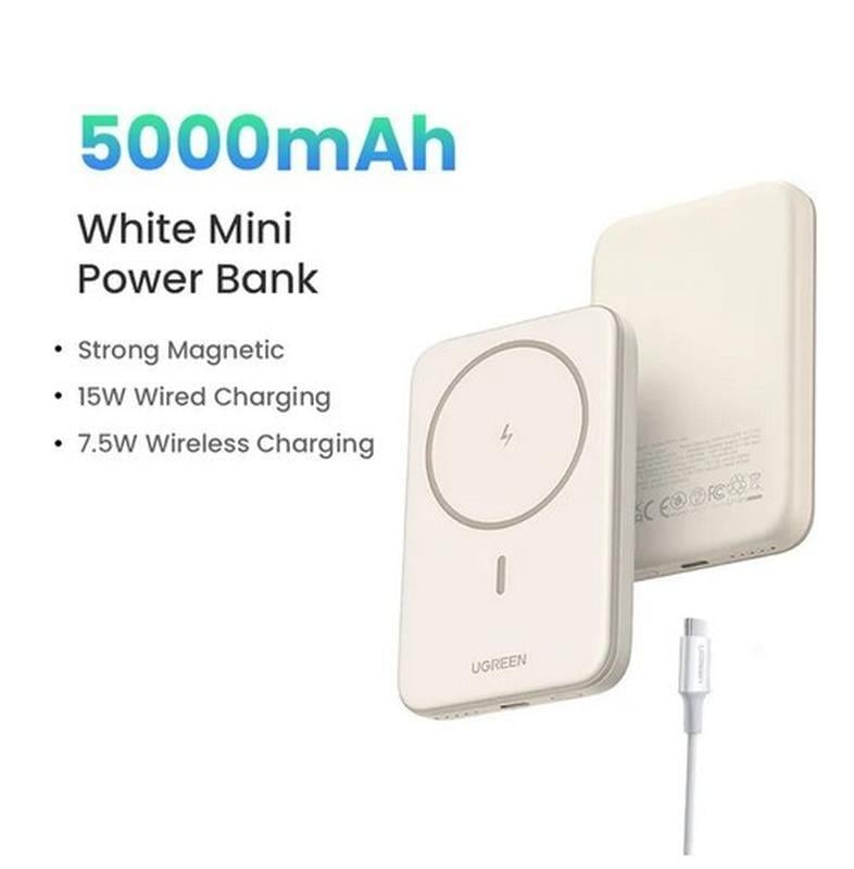 Повербанк магнитный Magsafe Ugreen PB560 5000 mAh 15 Вт с беспроводной зарядкой для iPhone Бежевый (26389506) - фото 3