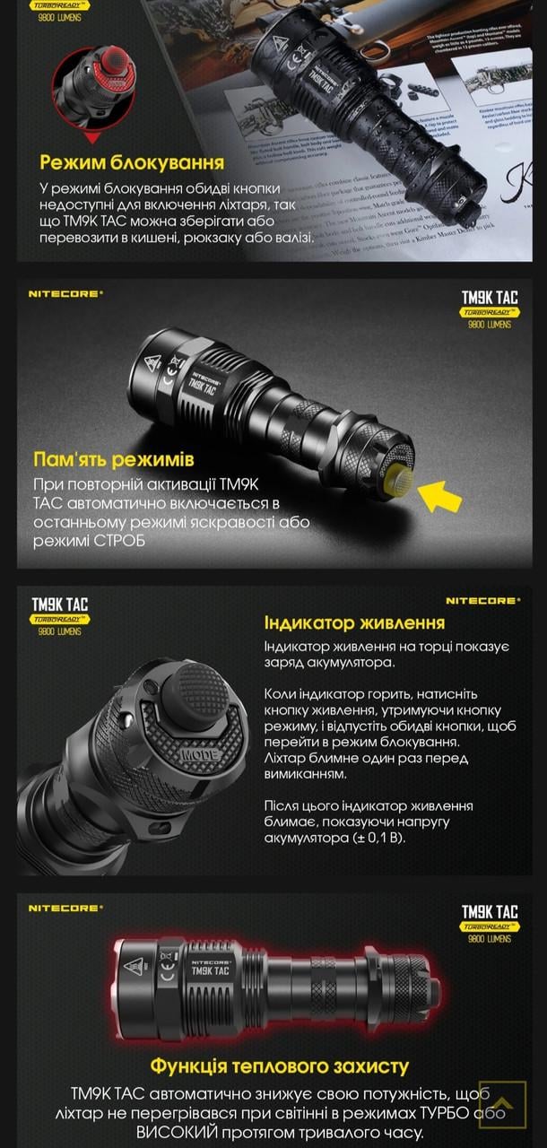 Фонарь Nitecore TM9K TAC USB Type-C (010319) - фото 5