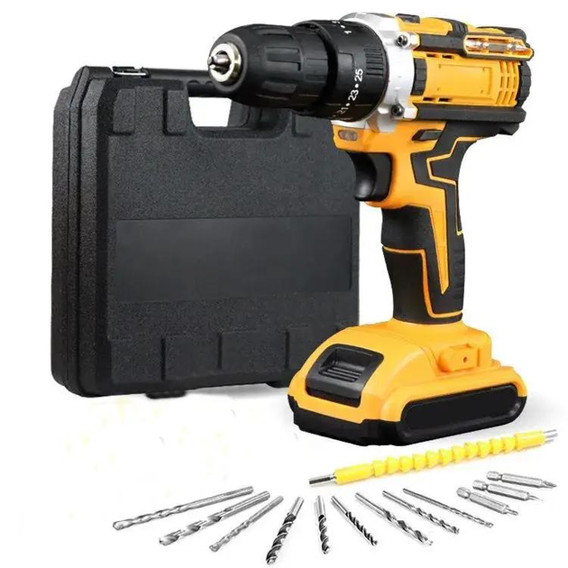 Дрель-шуруповерт аккумуляторная 1344-3 со сверлами/битами/головками в чемодане 9х29х25 см Желто-черный(124-14-16229) Дрель-шуруповерт аккумуляторная 1344-3 со сверлами/битами/головками в чемодане 9х29х25 см Желто-черный(124-14-16229)