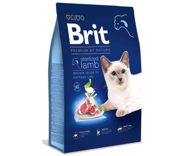 Корм сухой для взрослых стерилизованных котов с чувствительным пищеварением Brit Premium by Nature Cat Sterilized Lamb с ягненком 1,5 кг