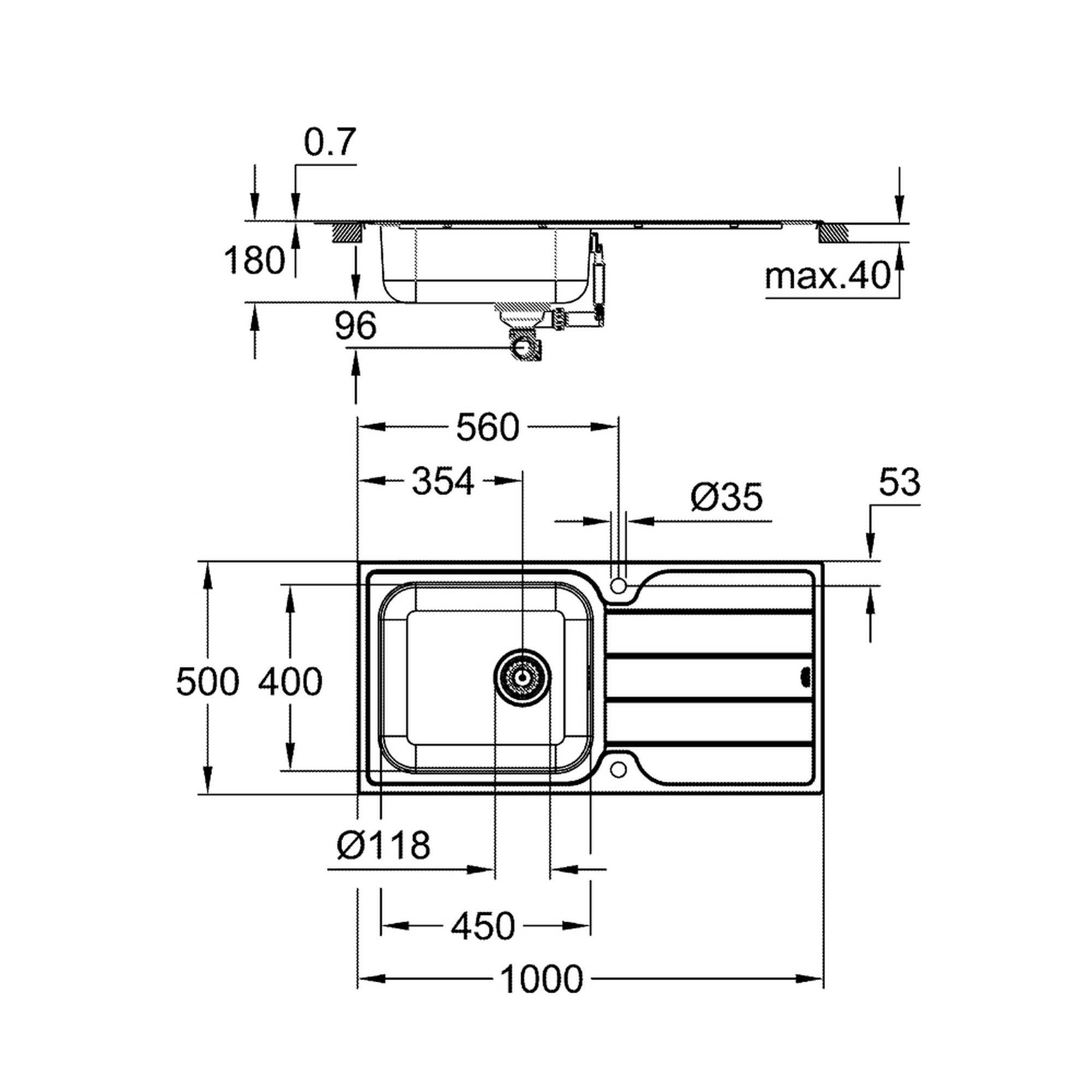 Мойка кухонная Grohe 31563SD1 прямоугольная из нержавеющей стали 1000x500 мм (99020) - фото 2