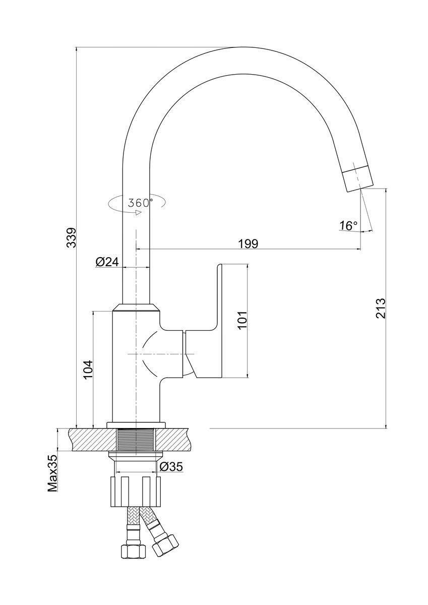 Змішувач для кухні Perla Elis одноважільний латунь (PSH502) - фото 2 Змішувач для кухні Perla Elis одноважільний латунь (PSH502) - фото 2