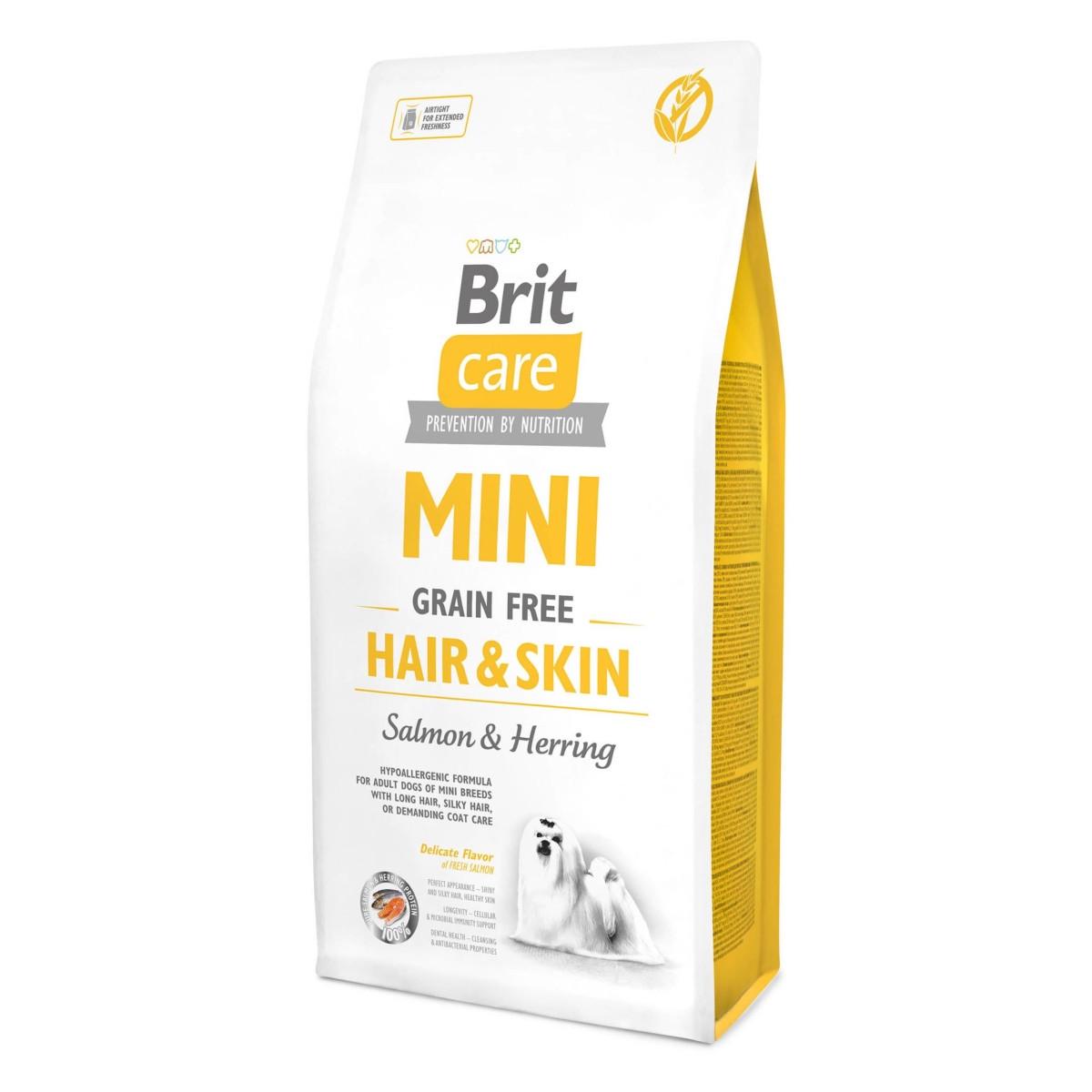 Корм сухой Brit Care Mini Grain Free Hair&Skin для взрослых собак миниатюрных пород 7 кг (8595602520244)
