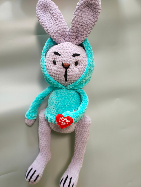 Игрушка мягкая вязаная Зайчик в свитре с капишоном hand made