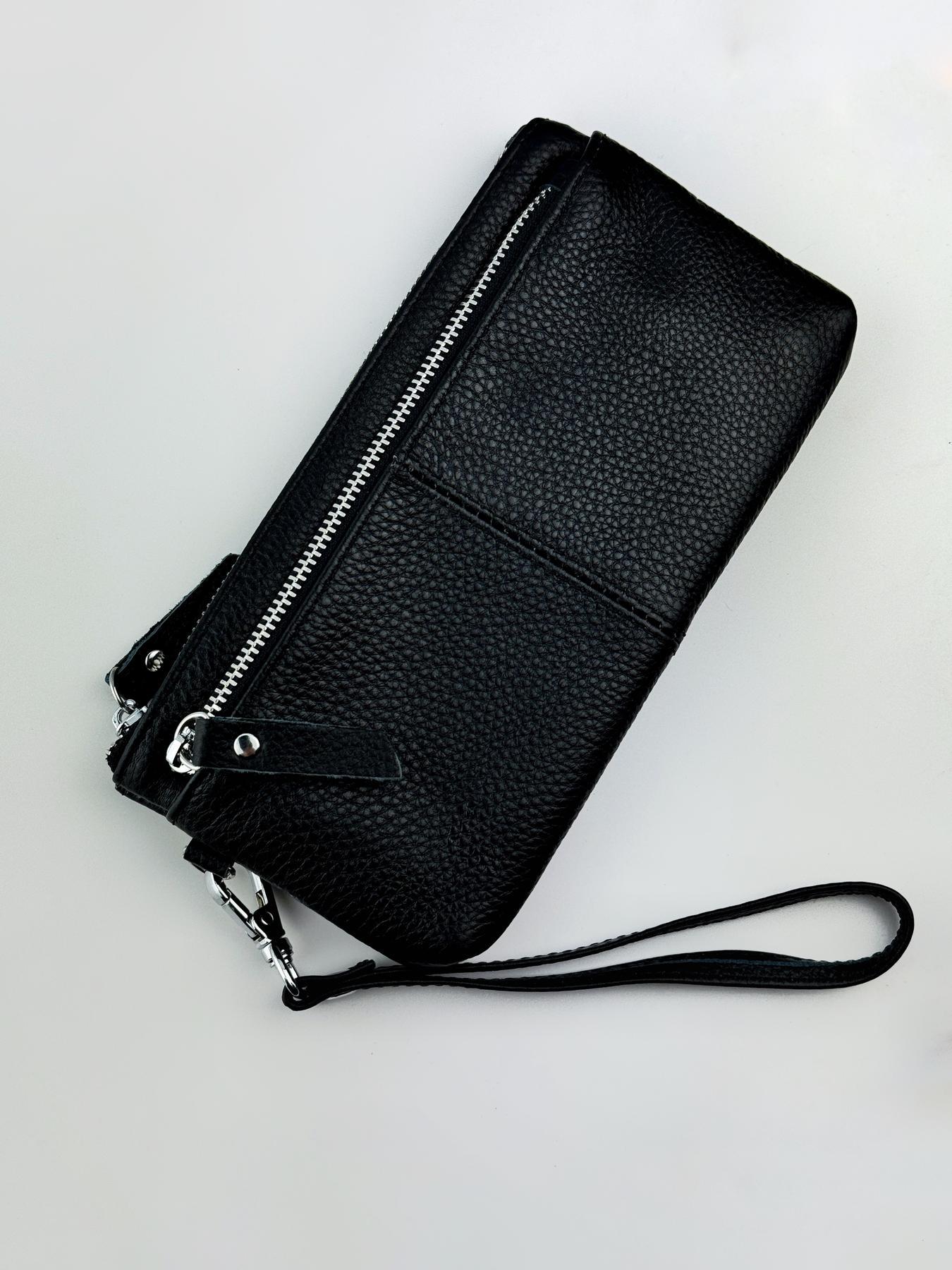 Портмоне-клатч кожаный из натуральной зернистой кожи Черный (SL040)