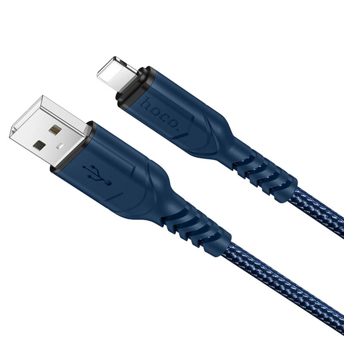Кабель Hoco X59 USB to Lightning 2,4A Nylon TPE Connectors 1 м Blue (6931474744883)
