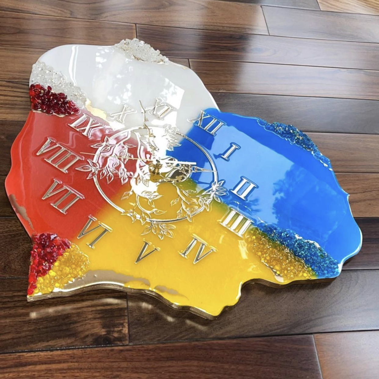 Часы настенные из эпоксидной смолы Украина & Польша 60х54 см