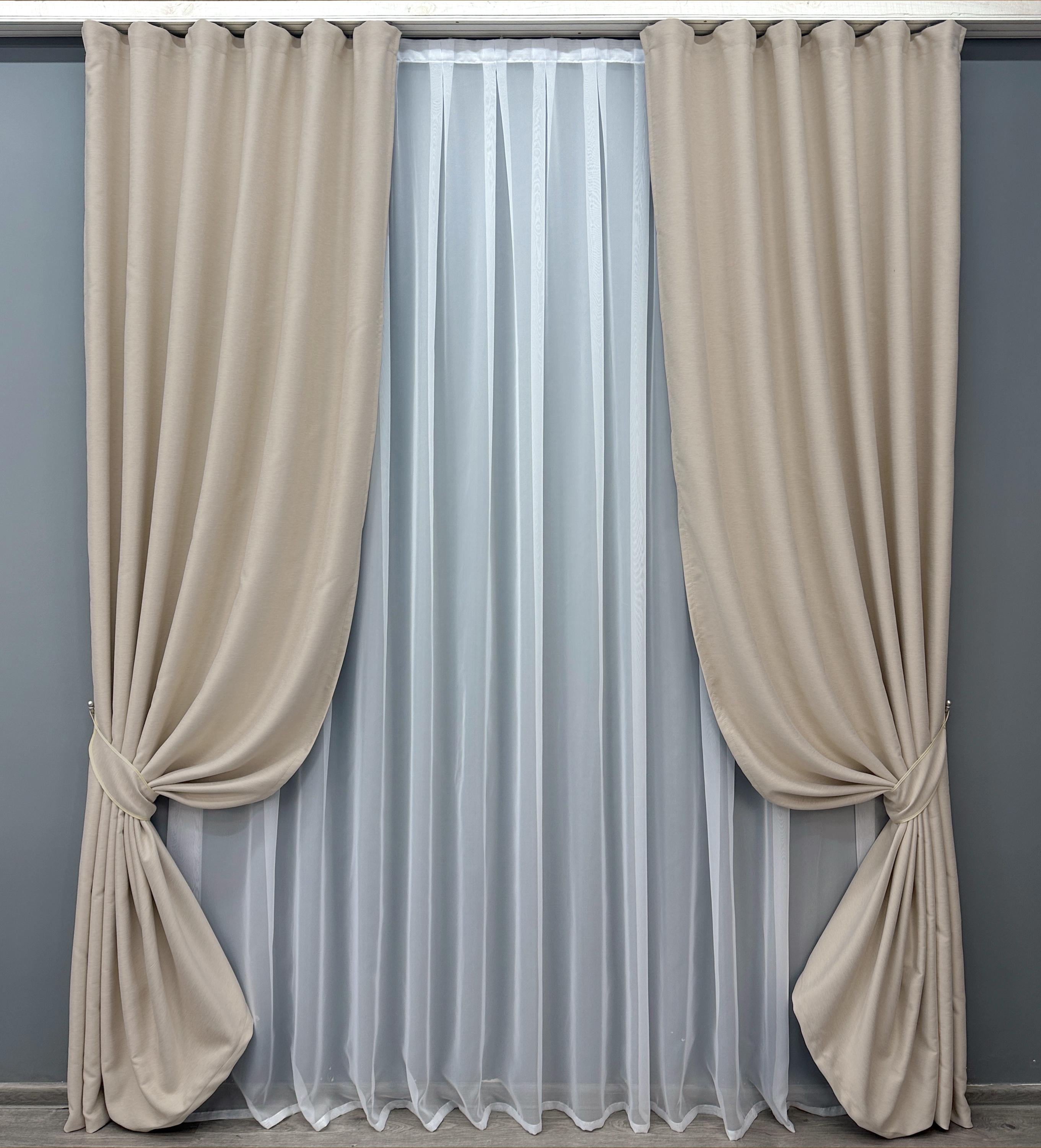 Комплект готовых штор VR-Textil Eclipsе №1789ш блекаут двухсторонний 200х270 см 2 шт. Бежевый (32-106)