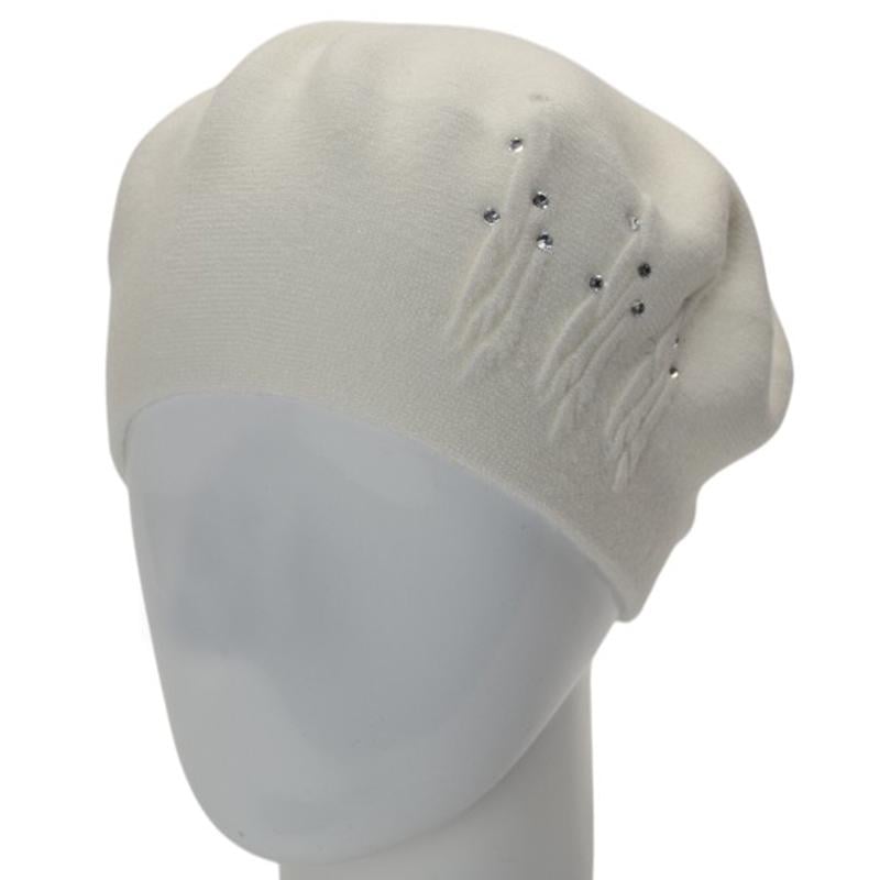 Берет жіночий подвійний Novita Перо віскозний L/57-58 Білий (276165)