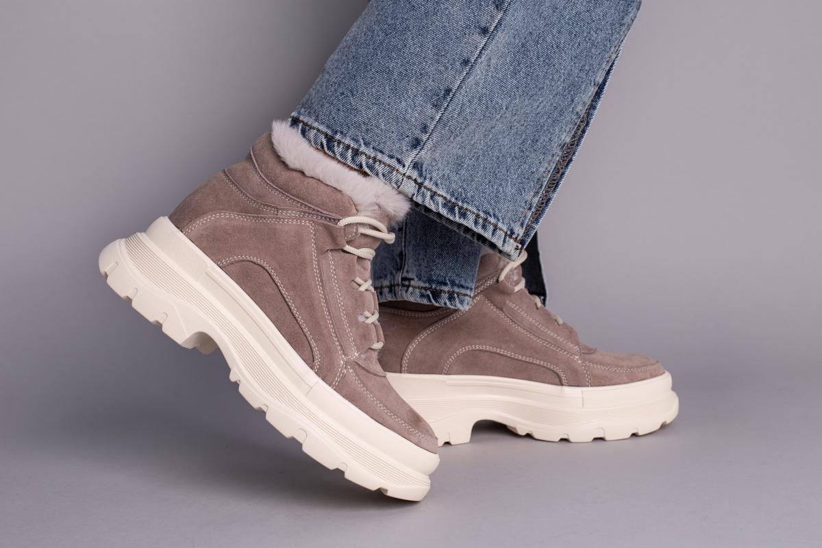 Ботинки женские замшевые зимние р. 41 Бежевый (9601-3з/41)