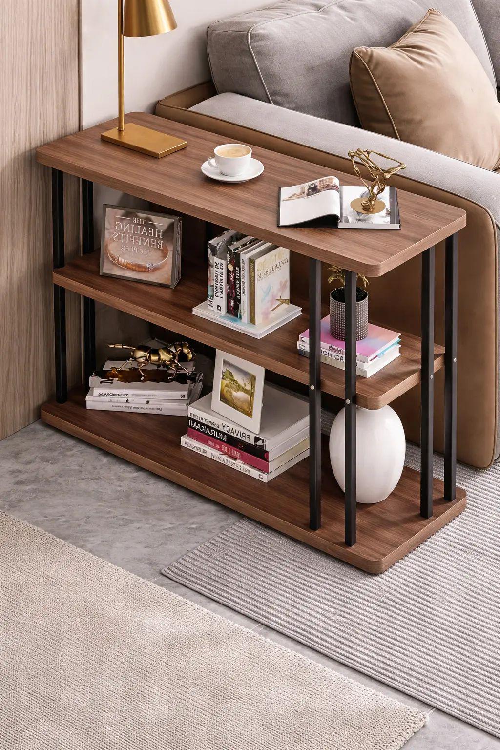 Столик интерьерный журнальный под дерево AND-1931 с металлическим каркасом 63х60х24 см