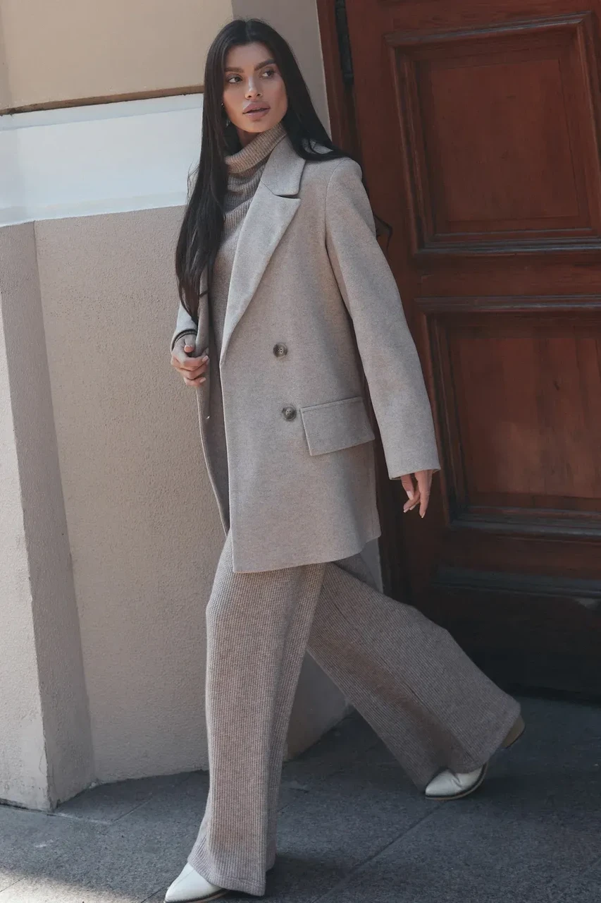 Пальто двухбортное Seventeen XXL-3XL Бежевый - фото 4