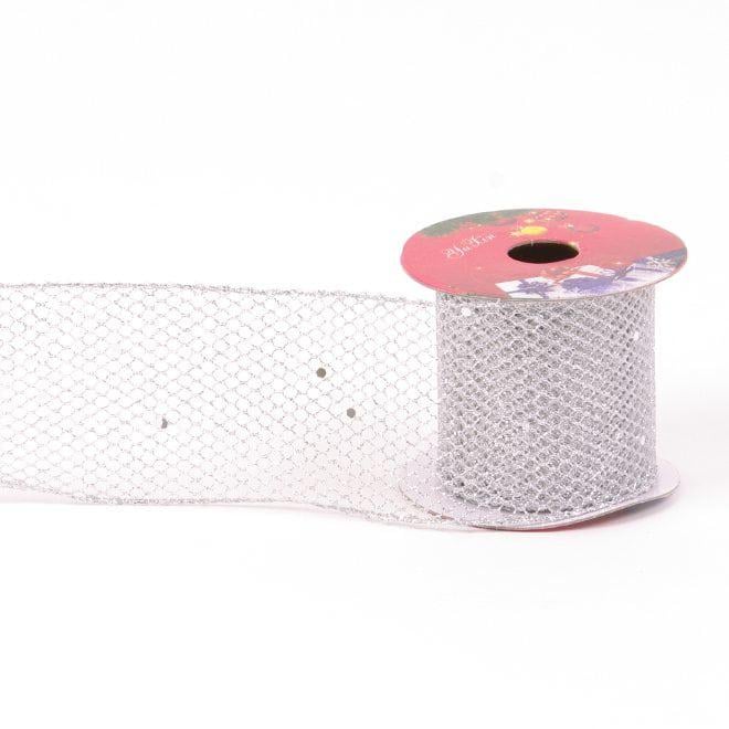 Стрічка новорічна декоративна Flora 6,3 см х 2,7 м Срібний (43346)