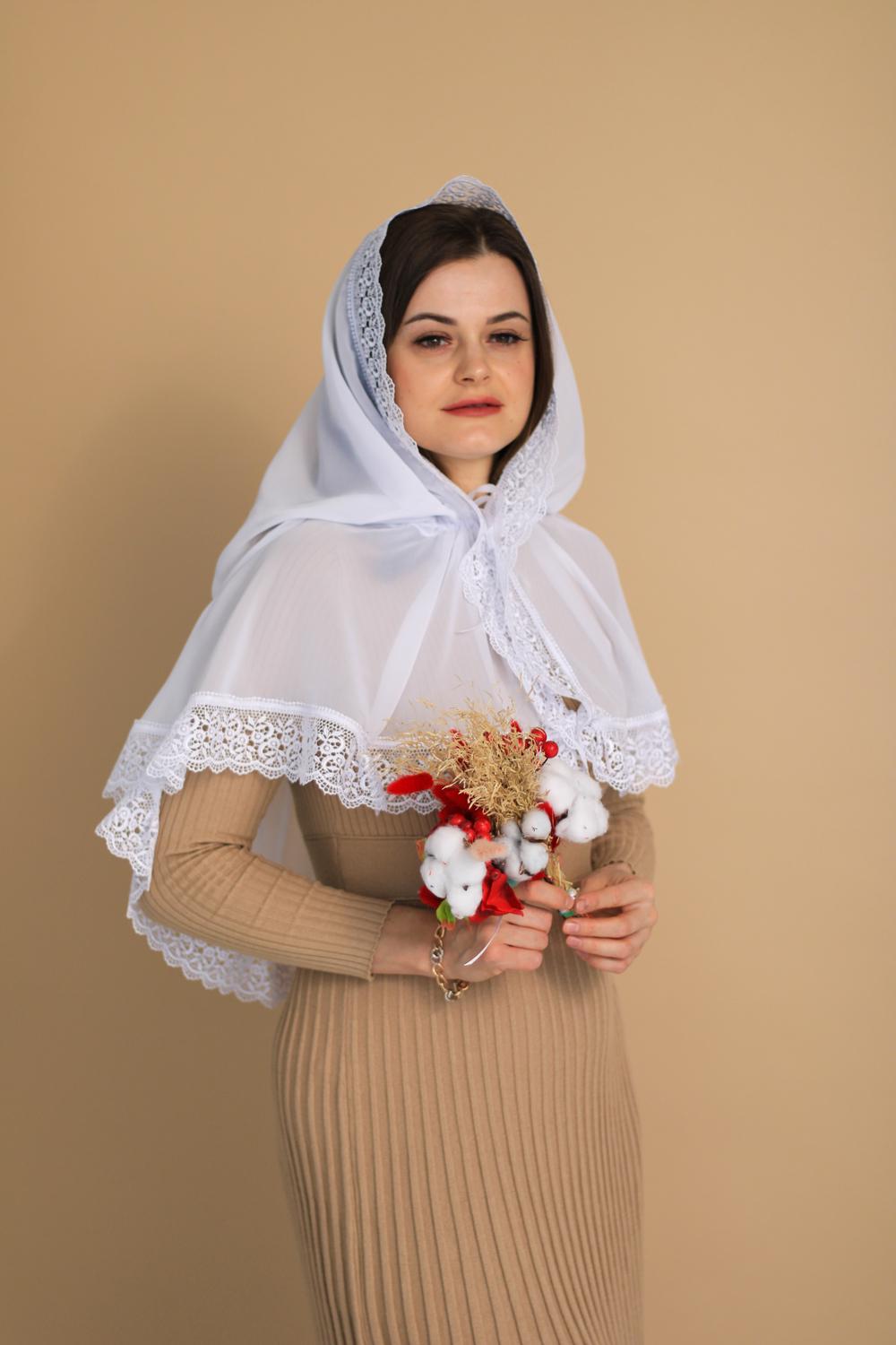 Палантин для храму на голову 80x120 см Білий (п017) - фото 6 Палантин для храму на голову 80x120 см Білий (п017) - фото 6