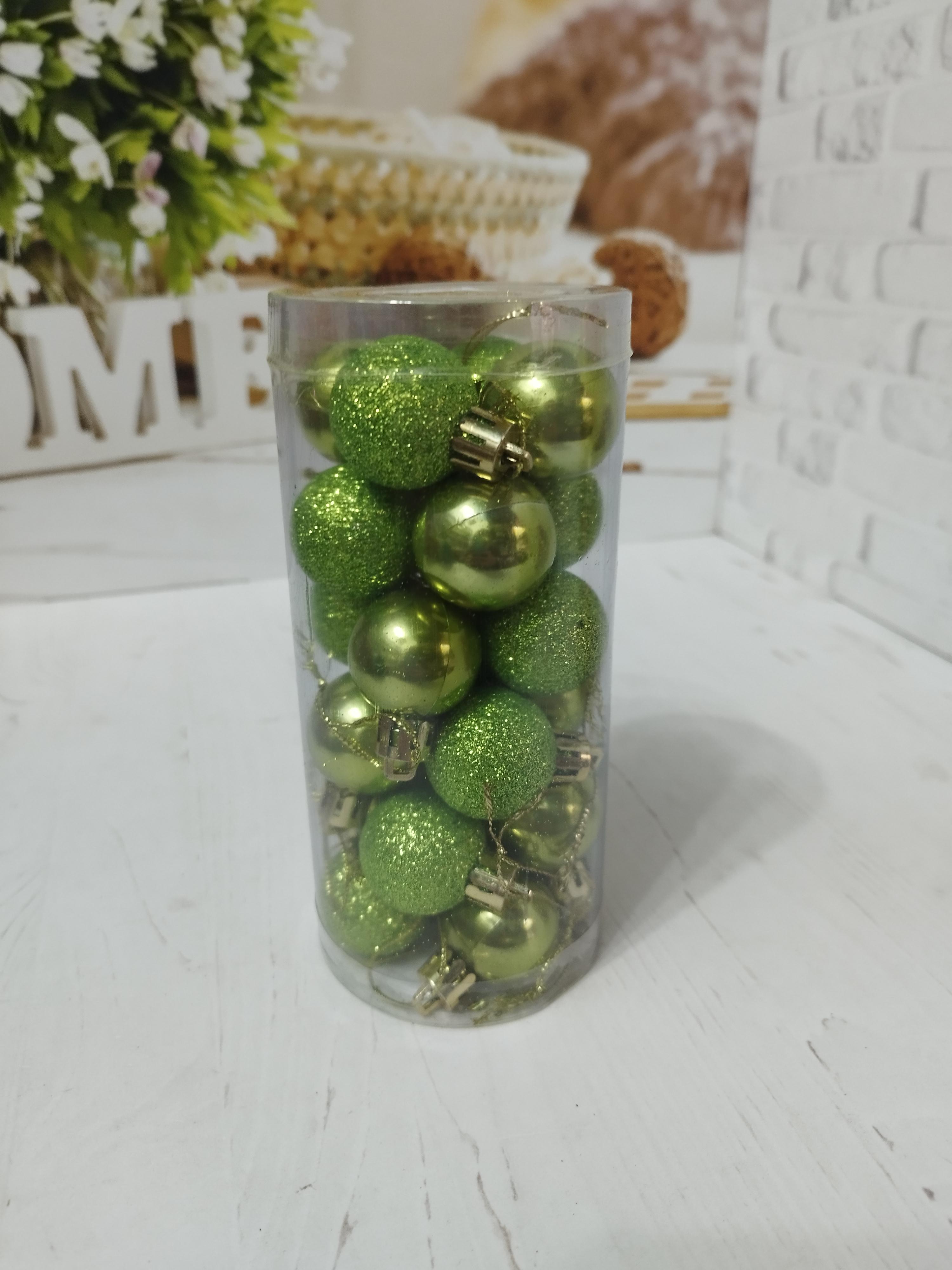 Набор новогодних шаров на елку пластиковые 3 см 24 шт. Зеленый (MK9003-8)