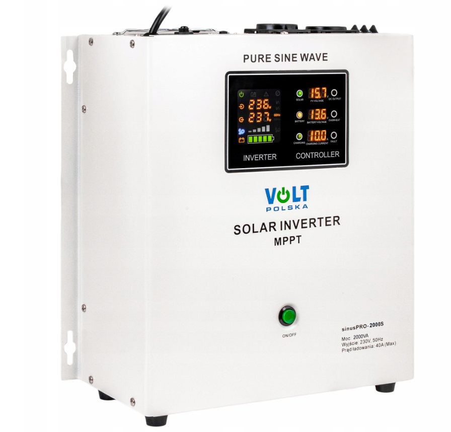Инвертор для солнечных батарей Volt Polska SINUS PRO 2000 S 24/230V 1400/2000W 40A MPPT 100V с дисплеем (3SPS200024)
