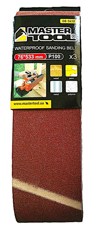Стрічка шліфувальна MasterTool зерно 100 3 шт. 76х533 мм (08-3410)