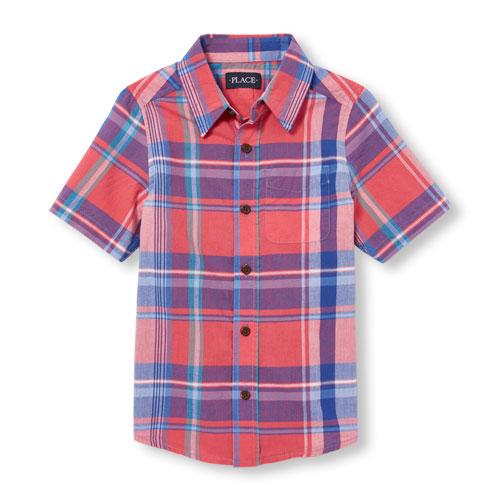 Сорочка для хлопчика з коротким рукавом в клітку 3-4 роки (0734-1)