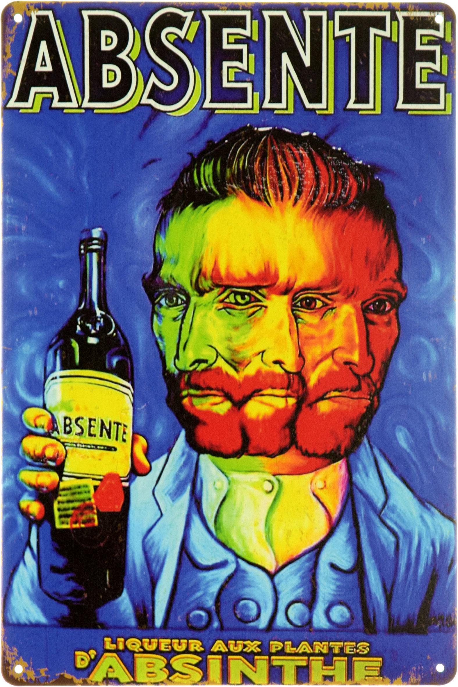 Табличка металлическая "Absente Liqueur Aux Plantes" 20x30 см (ms-104045)