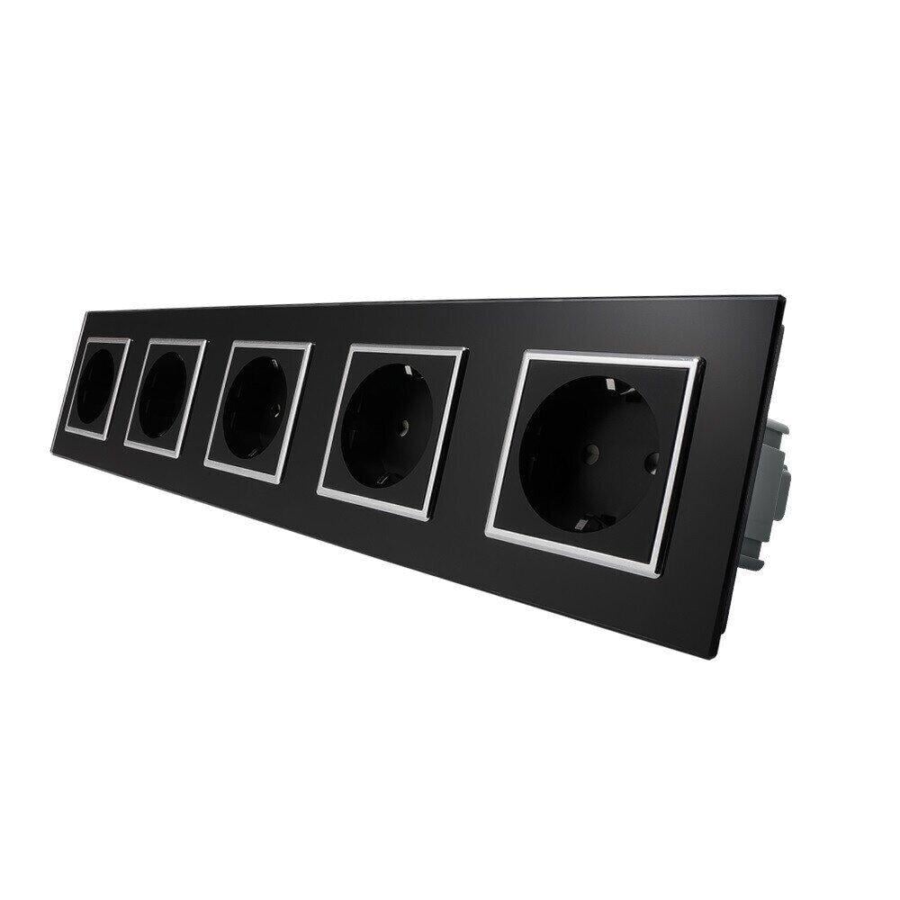 Розетка п'ятимісна Livolo з заземленням скляна Чорний хром (VL-C7C5EU-12C)