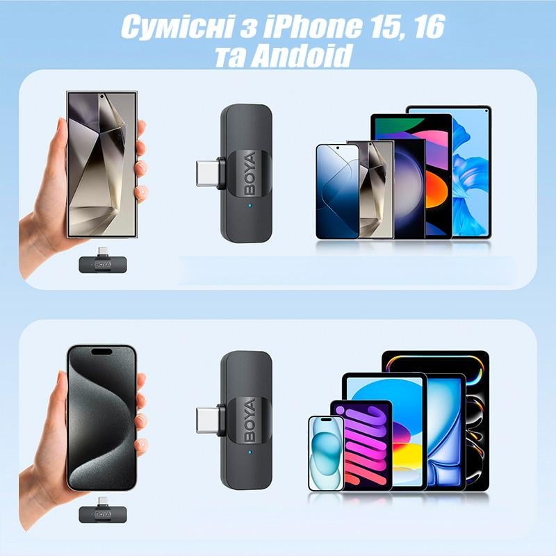 Микрофон беспроводной петличный Boya BY-V20 Mini Type C на одежду/для телефона/для записи видео (BOYA-BY-V20) - фото 4 Микрофон беспроводной петличный Boya BY-V20 Mini Type C на одежду/для телефона/для записи видео (BOYA-BY-V20) - фото 4