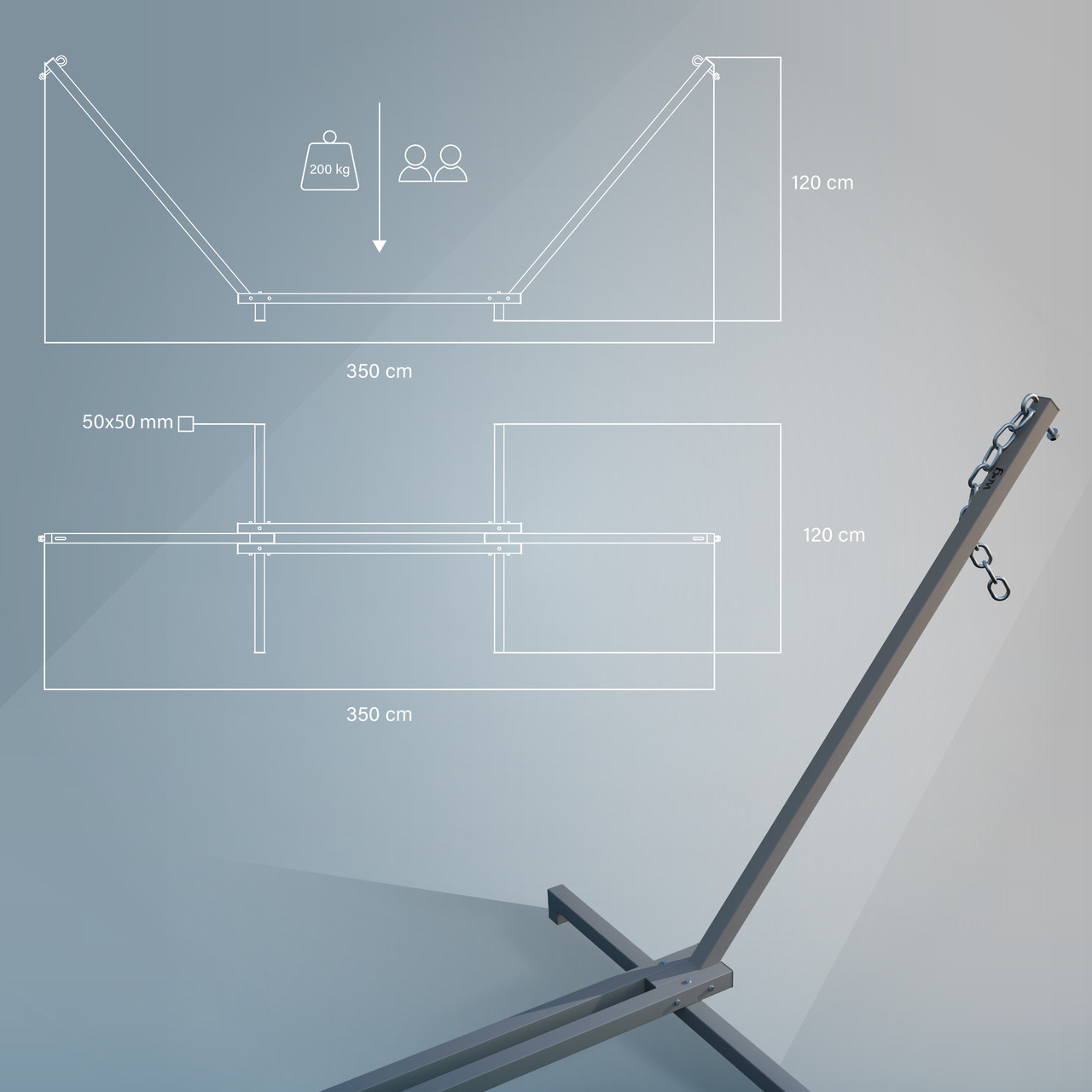 Стійка для двомісного гамака WCG металевий каркас квадратний профіль 50х50 мм Тауп (W-5050-T1) - фото 9