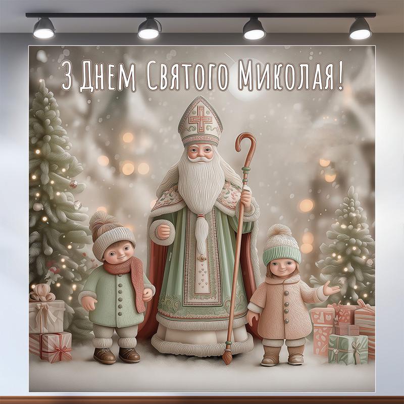 Банер для фотозони День Святого Миколая 200х200 см №46013