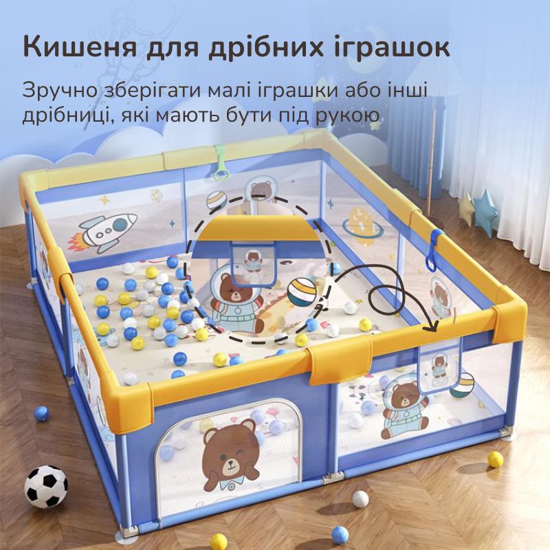 Манеж детский Lumpurini Tibaldo L с дверцей на молнии и карманом для игрушек Сине-желтый (B01150) - фото 7 Манеж детский Lumpurini Tibaldo L с дверцей на молнии и карманом для игрушек Сине-желтый (B01150) - фото 7