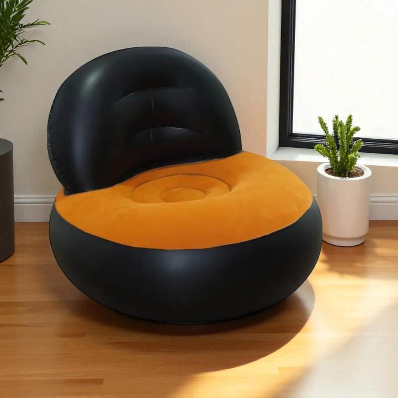 Кресло надувное Lazy Couch флокированное покрытие 105х105х65 см Черно-оранжевый