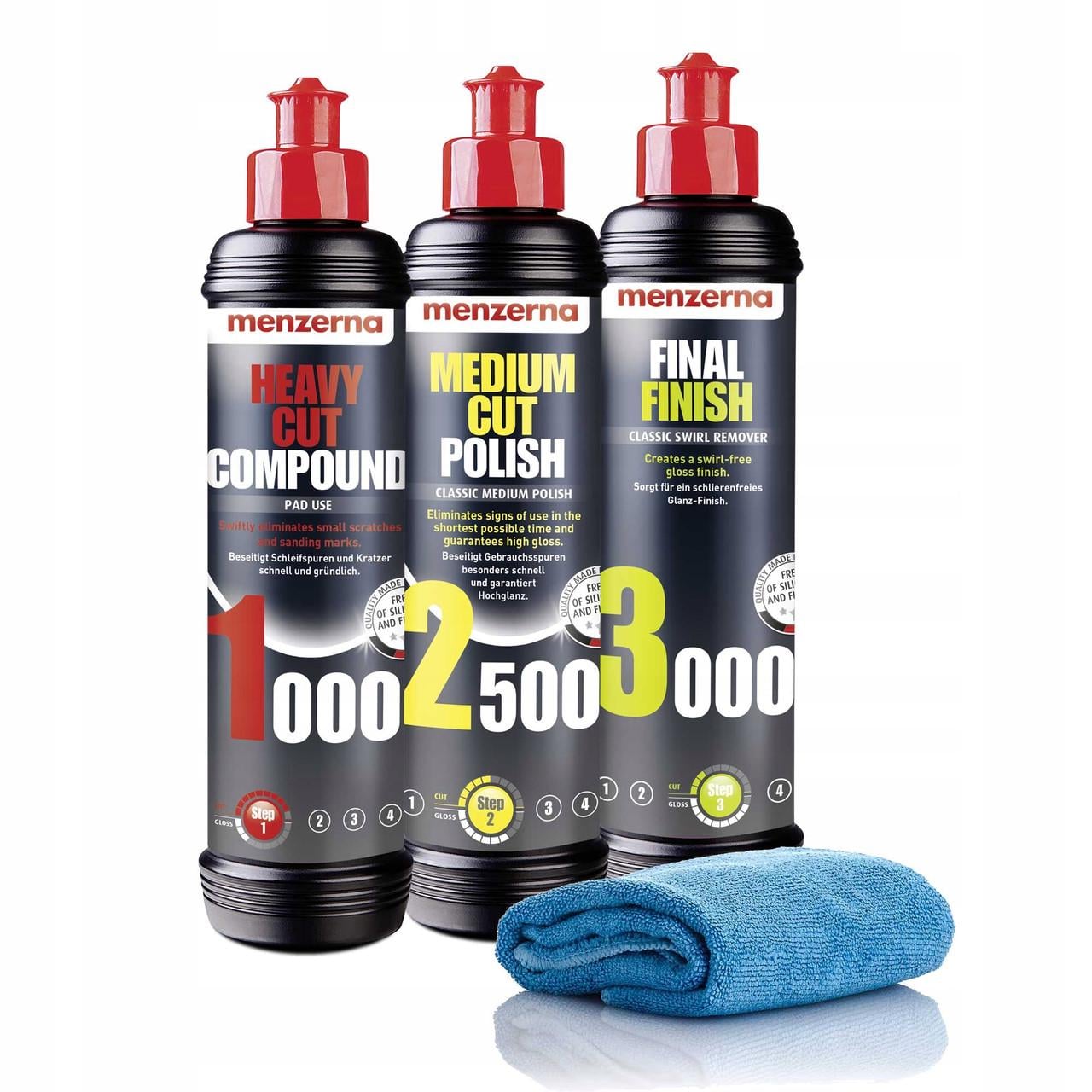 Паста для лака полировальная Menzerna 1000/2500/3000 и микрофибра 3x250 мл (2903475312)