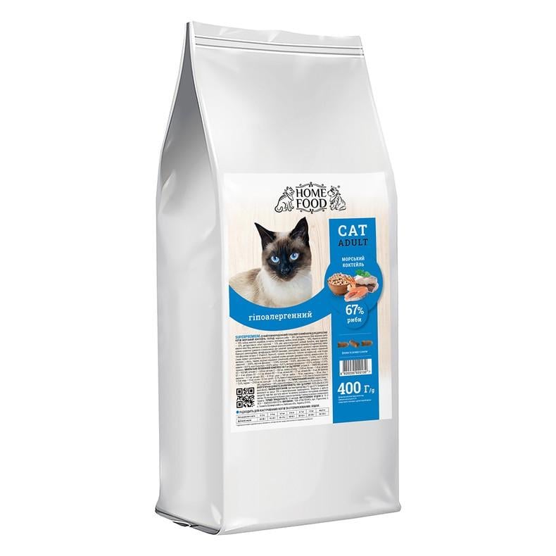 Корм сухой гипоаллергенный для взрослых котов и кошек Home Food с морским коктейлем 400 г (11237227) Корм сухой гипоаллергенный для взрослых котов и кошек Home Food с морским коктейлем 400 г (11237227)