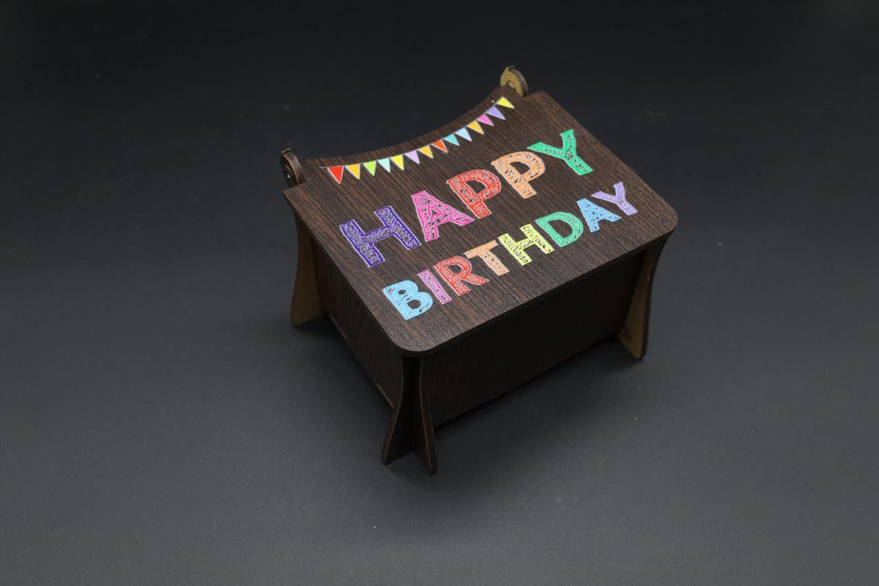 Шкатулка музыкальная с надписью "Happy Birthday" 12х10х8 см Темно-коричневый (MZ-032)