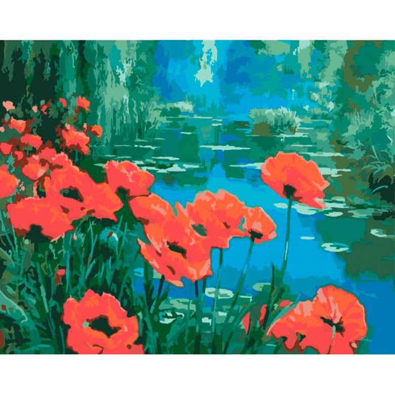 Картина по номерам Идейка КН2056 Маки возле пруда 40х50 см (L056177)